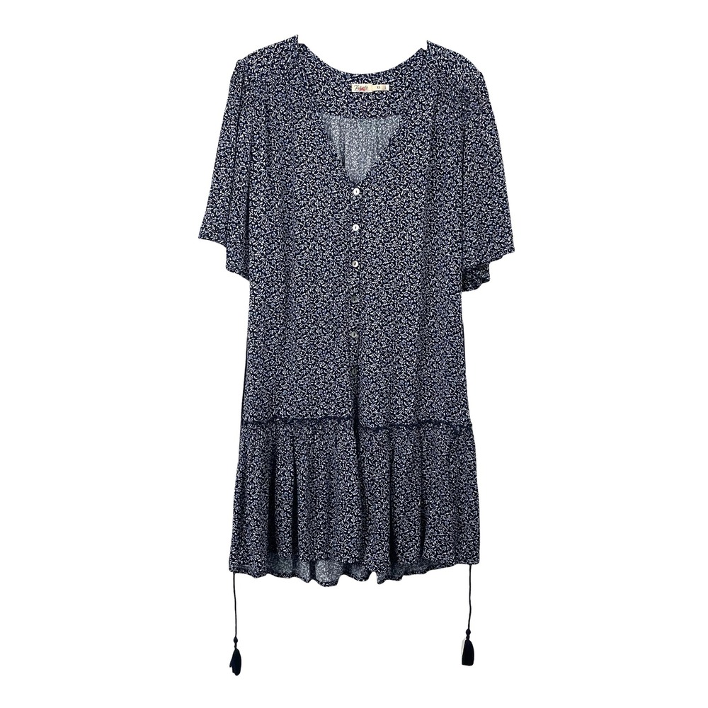 Faherty Orinda Mini Dress in Riverton Ditsy Floral Size XS blue tassel button up - Picture 2 of 9
